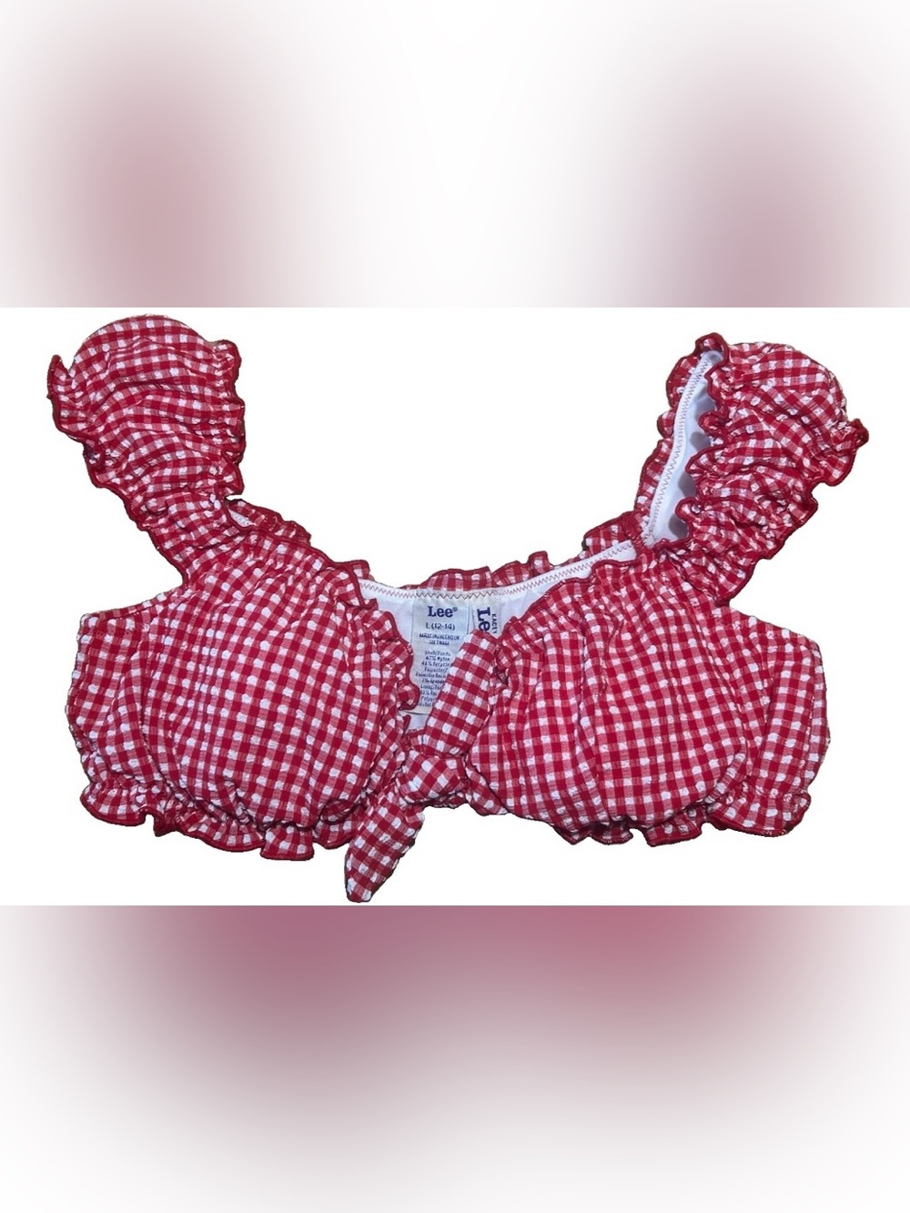 Kacy Lee Red Gingham Ruffle Tie-Front bikini top Size L